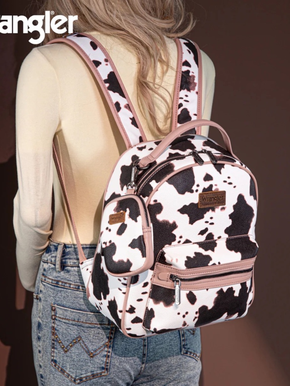 Wrangler Cow Print Backpack With Coin Pouch - Pink